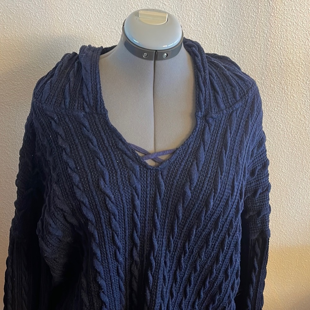 Suzanne Betro Womens Navy Blue Pullover Sweater Hoodie V neck Long Sleeve 3X